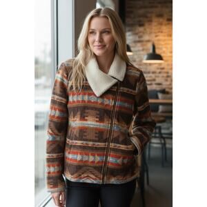 Ralph Lauren Jeans Co Cardigan Jacket L Aztec Rustic Fleece Equestrian Blanket